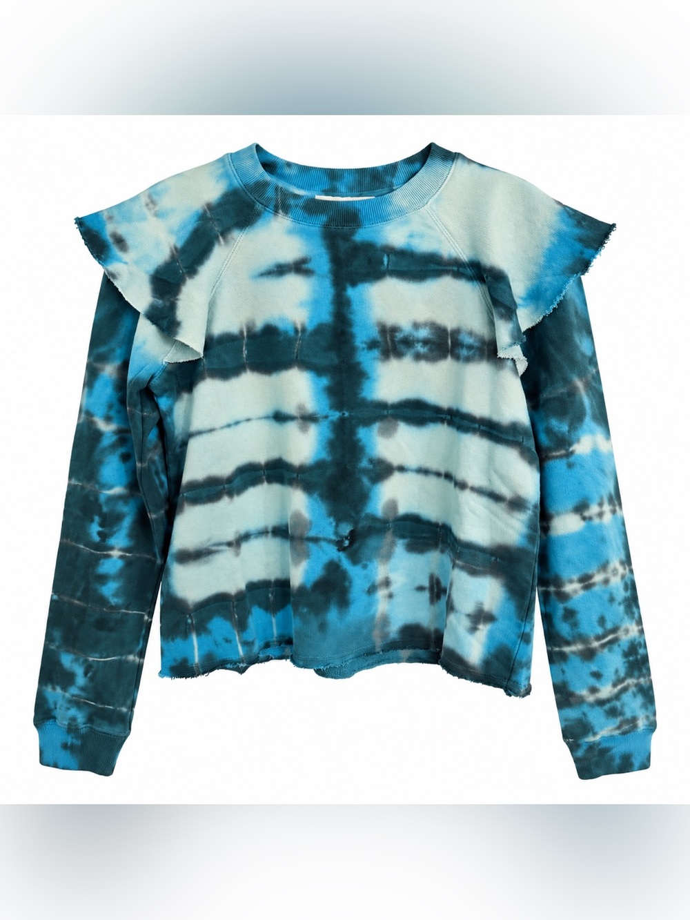 NWT Something Navy Y2K Tie Dye Ruffle Shoulder Sweatshirt XS Blue